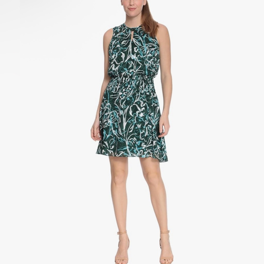 London Times dressSmocked waist Yoryu sleeveless green print | Size 18W | NWT|D2